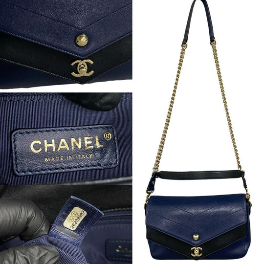 CHANEL Shoulder Bag leather Navy