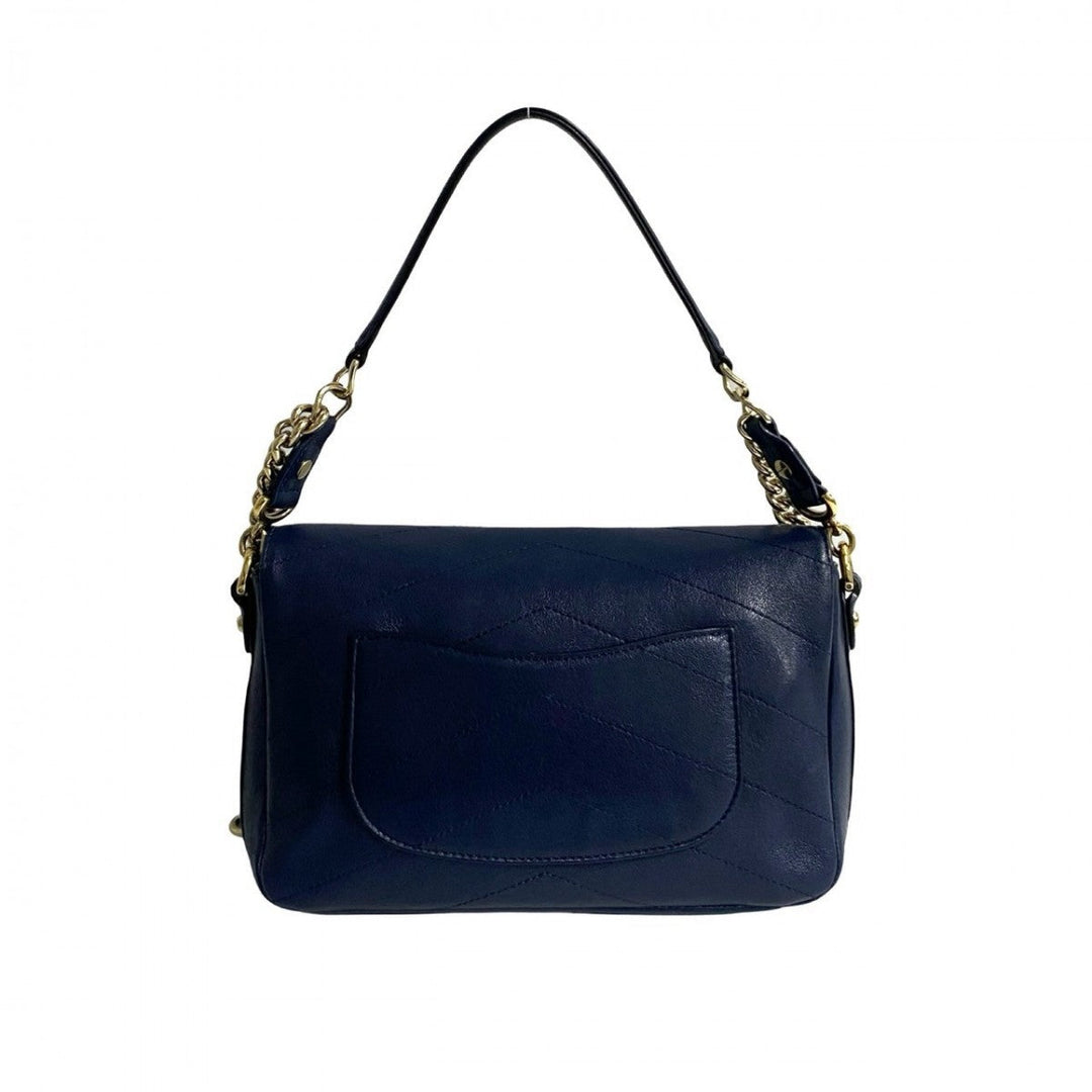 CHANEL Shoulder Bag leather Navy