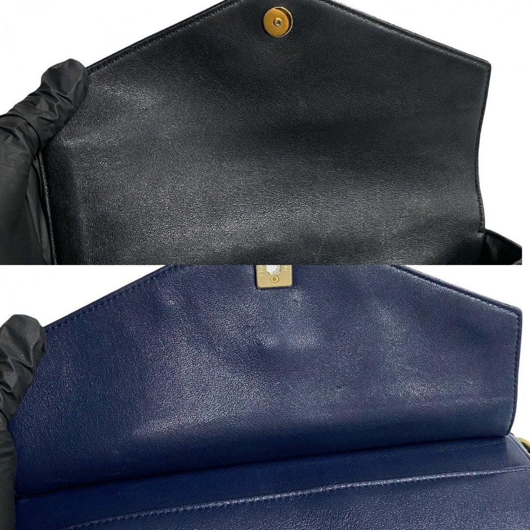 CHANEL Shoulder Bag leather Navy