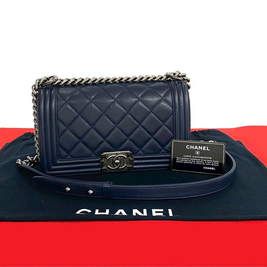 CHANEL Shoulder Bag leather Navy Boy chanel