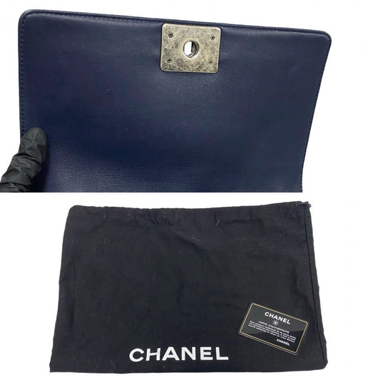 CHANEL Shoulder Bag leather Navy Boy chanel