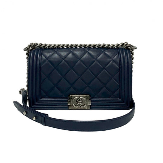 CHANEL Shoulder Bag leather Navy Boy chanel