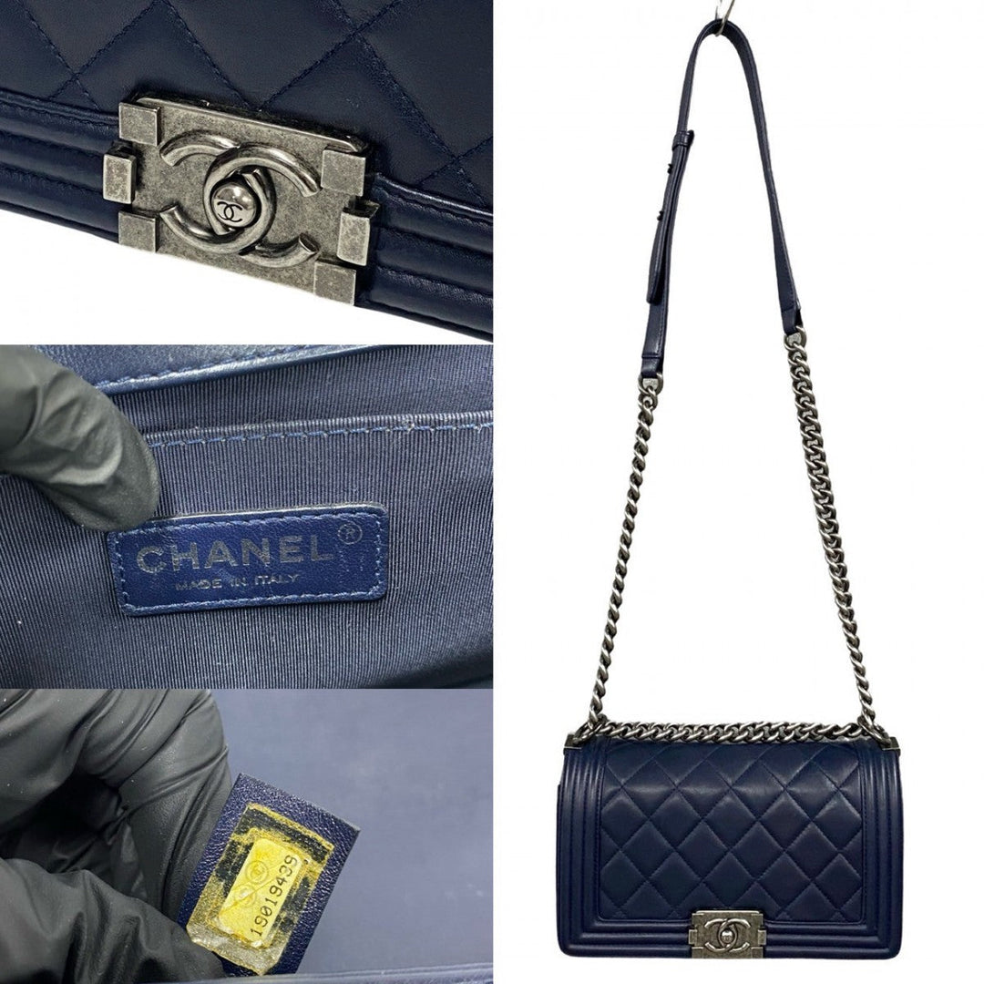 CHANEL Shoulder Bag leather Navy Boy chanel