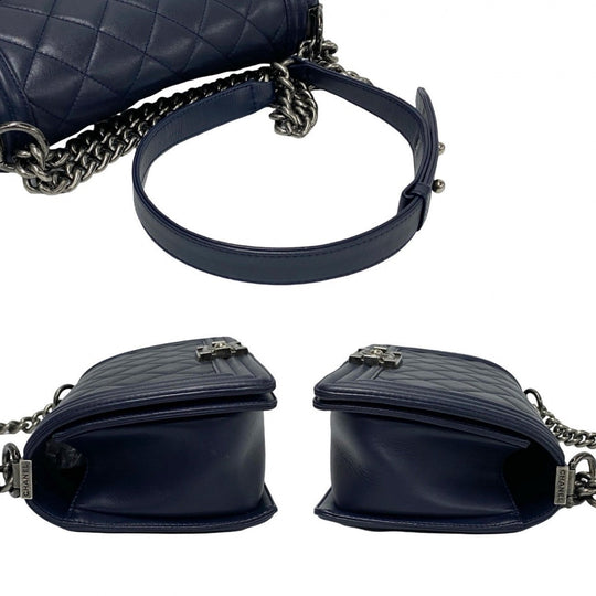 CHANEL Shoulder Bag leather Navy Boy chanel