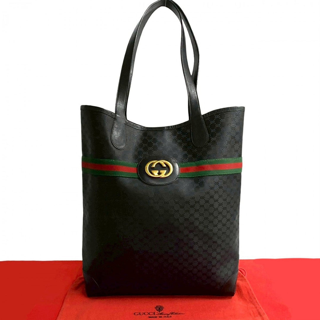 GUCCI Tote Bag leather black Sherry line