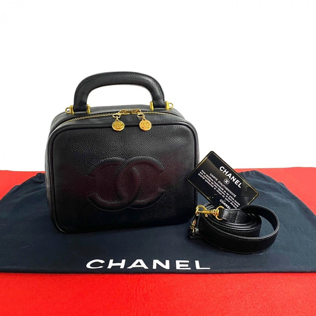 CHANEL Shoulder Bag Matt caviar skin black