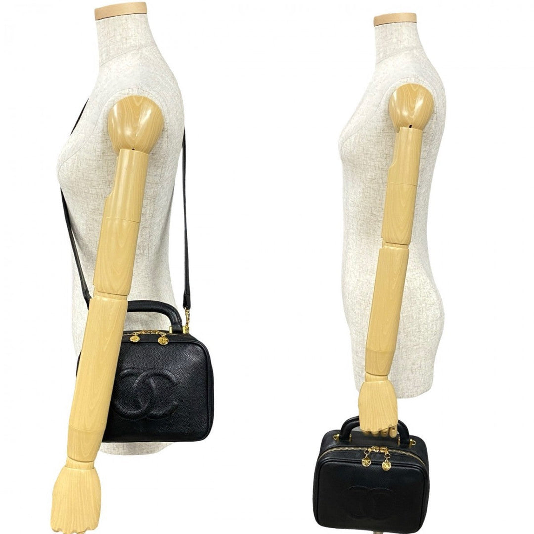 CHANEL Shoulder Bag Matt caviar skin black