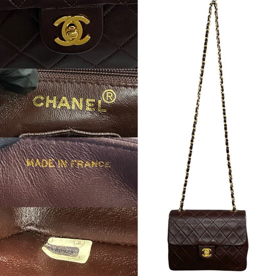 CHANEL Shoulder Bag lambskin Brown Matrasse