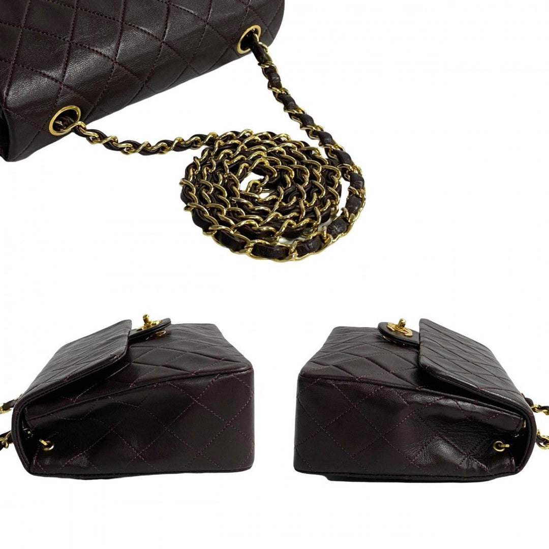 CHANEL Shoulder Bag lambskin Brown Matrasse