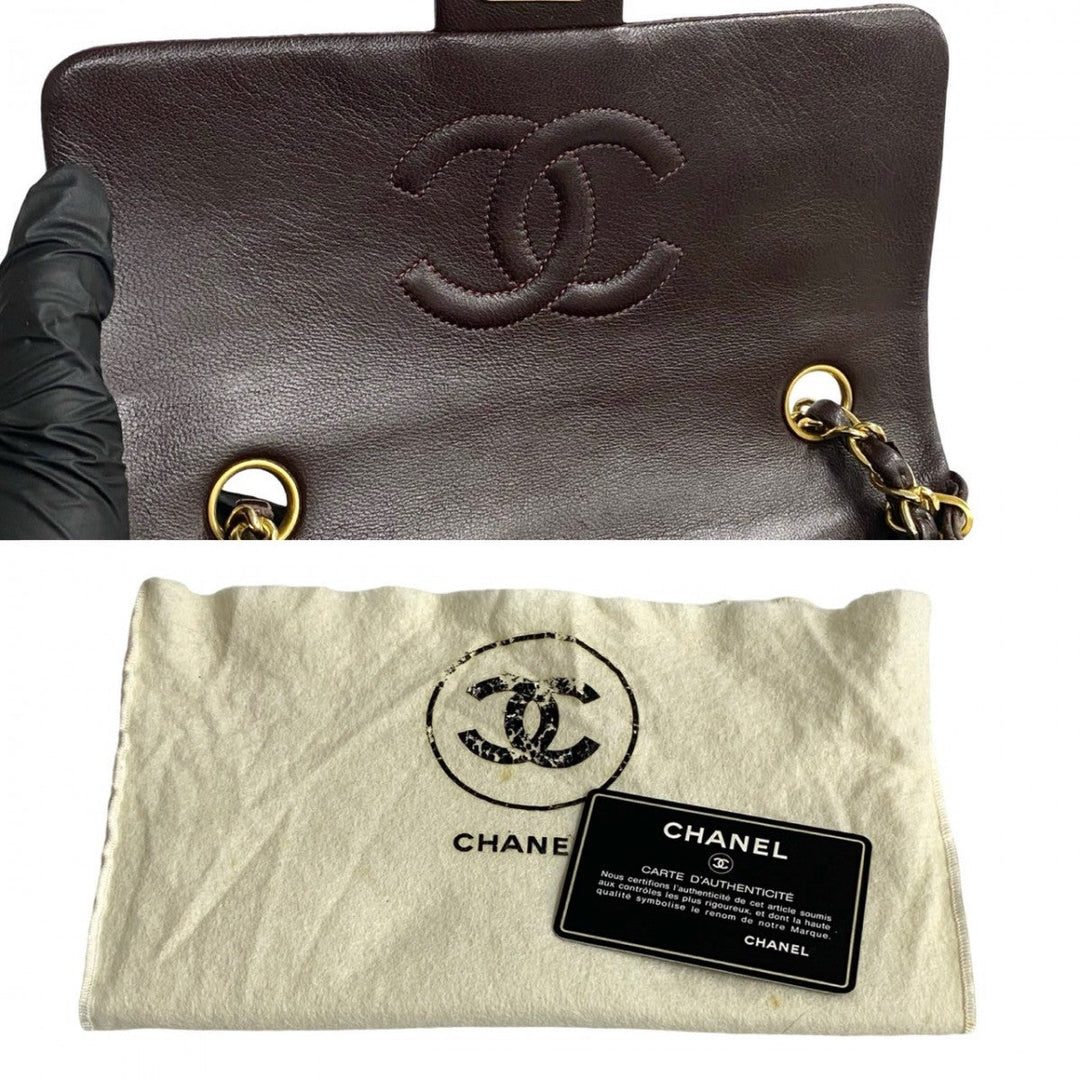 CHANEL Shoulder Bag lambskin Brown Matrasse