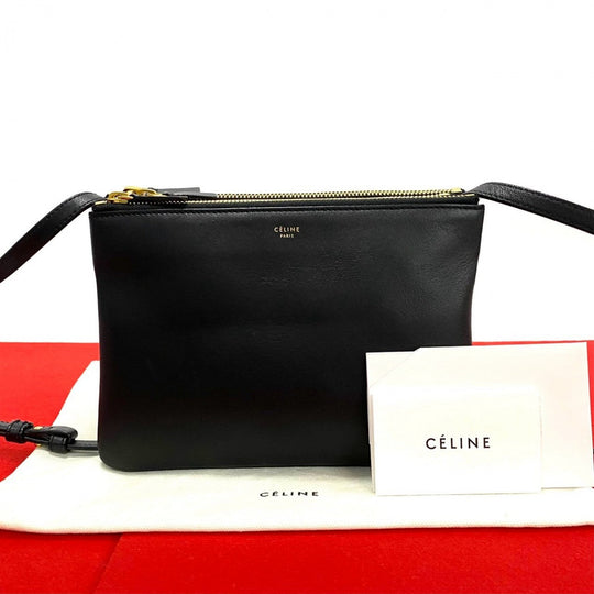 CELINE Shoulder Bag leather black trio