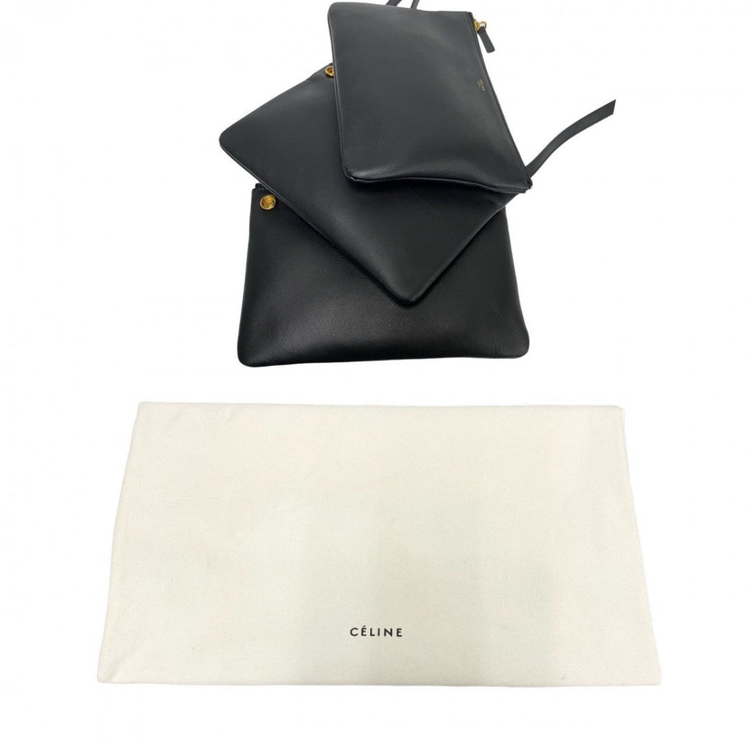 CELINE Shoulder Bag leather black trio