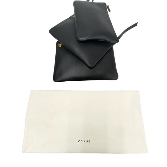 CELINE Shoulder Bag leather black trio