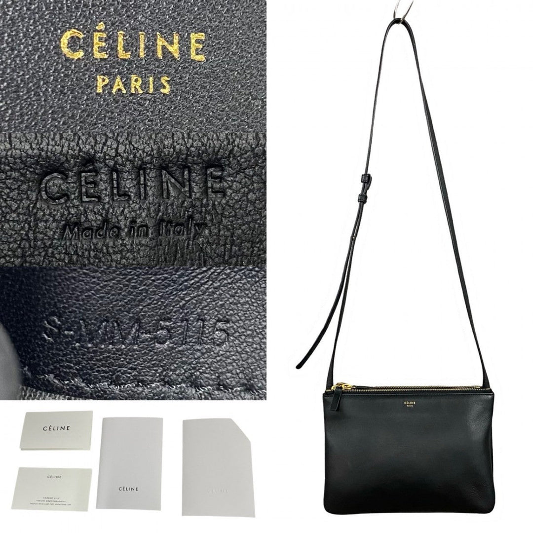 CELINE Shoulder Bag leather black trio