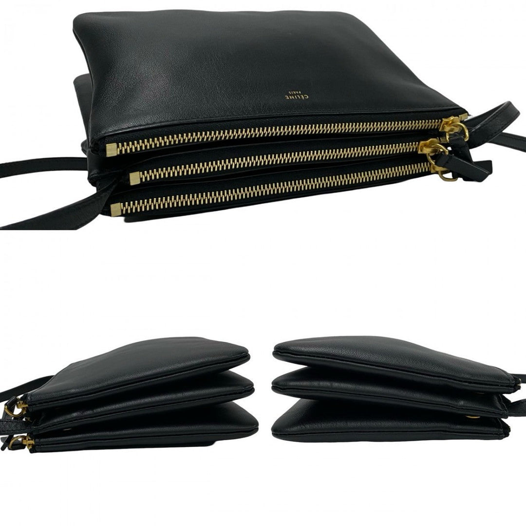 CELINE Shoulder Bag leather black trio