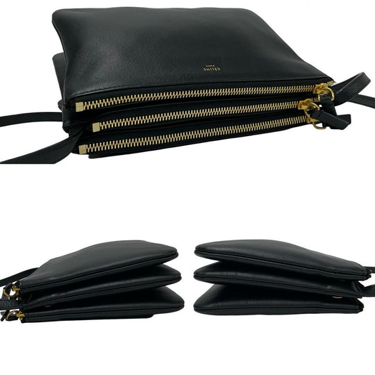 CELINE Shoulder Bag leather black trio