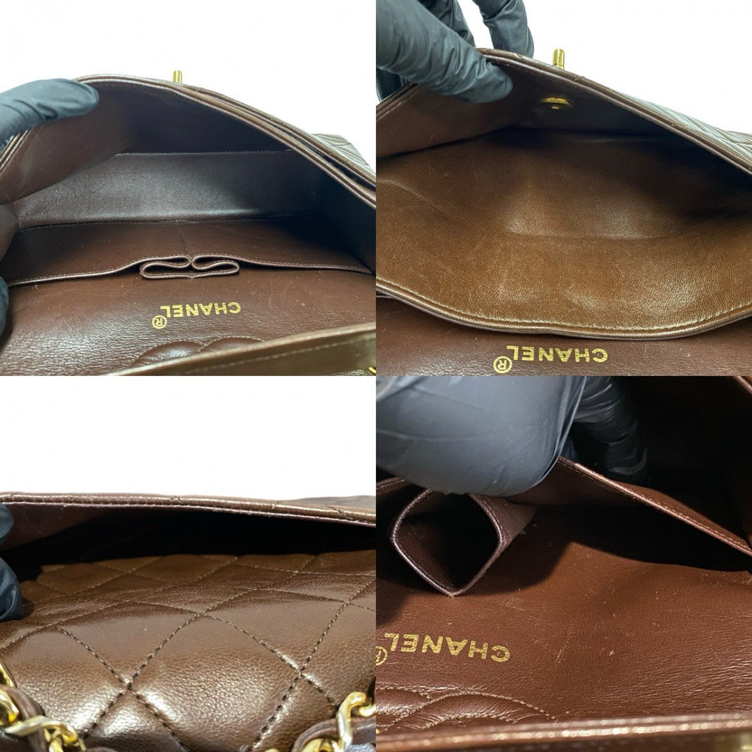 CHANEL Shoulder Bag lambskin Brown Matrasse W flap 23