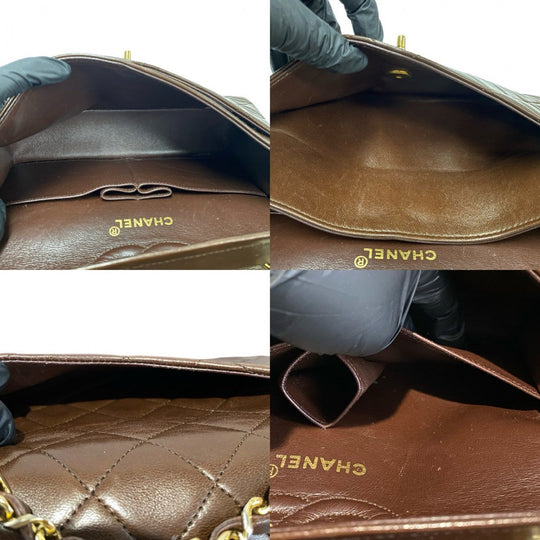 CHANEL Shoulder Bag lambskin Brown Matrasse W flap 23