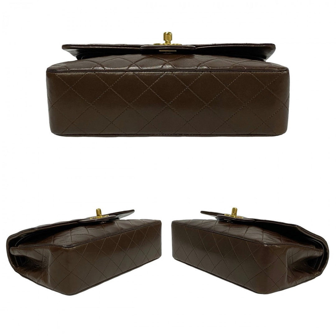 CHANEL Shoulder Bag lambskin Brown Matrasse W flap 23