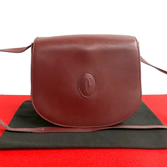 CARTIER Shoulder Bag leather wine-red Must Line
