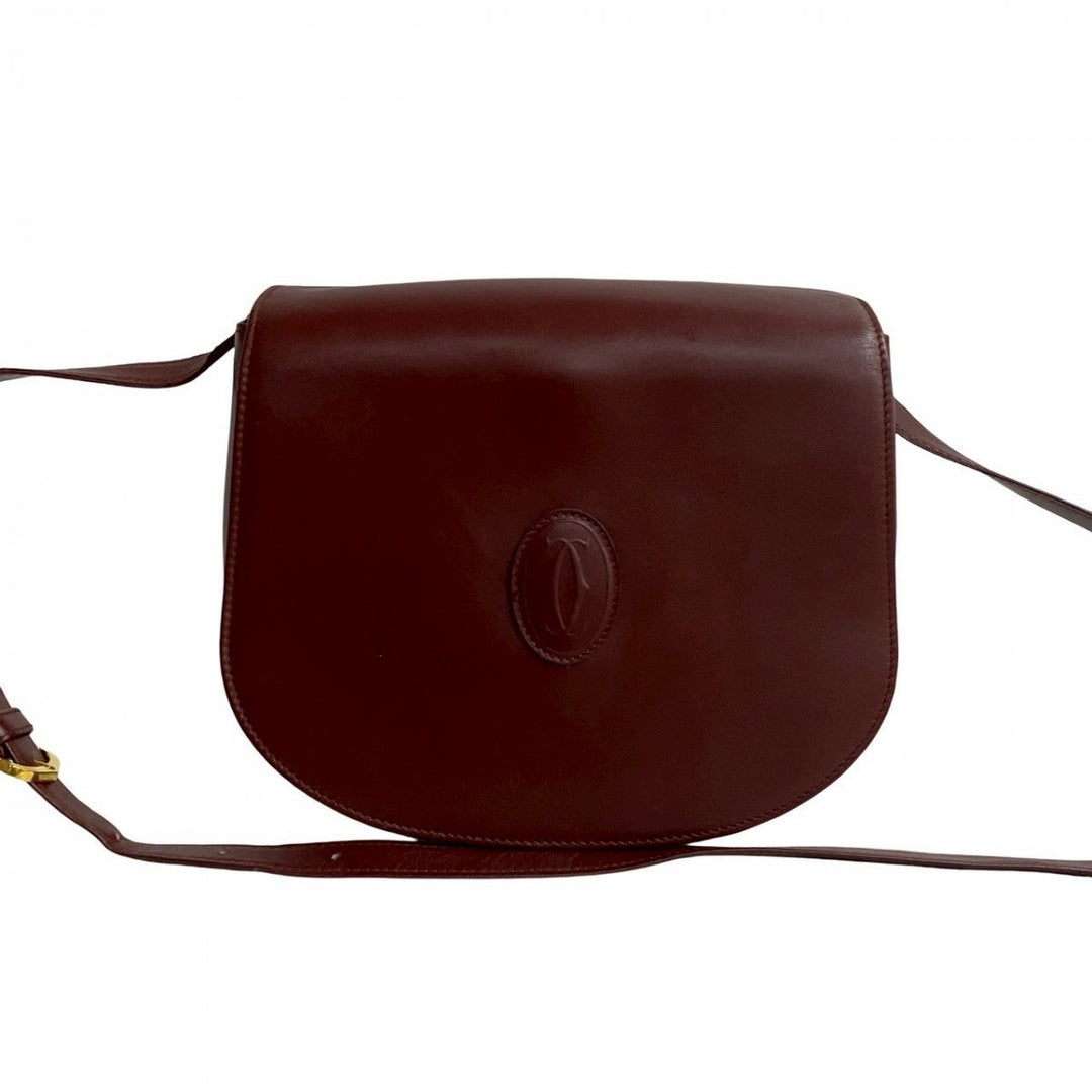 CARTIER Shoulder Bag leather wine-red Must Line
