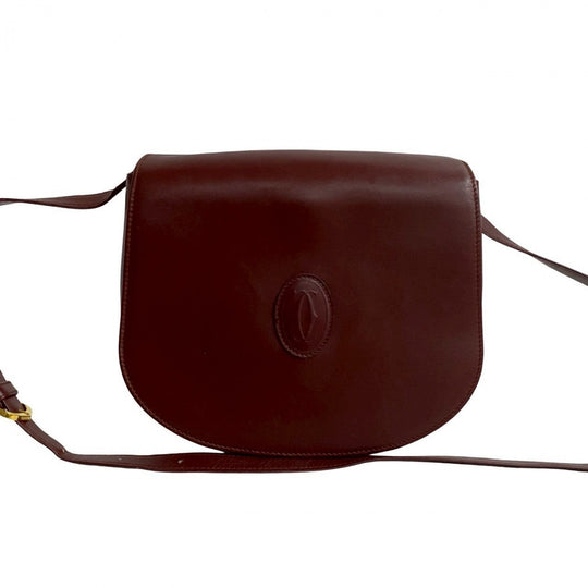CARTIER Shoulder Bag leather wine-red Must Line