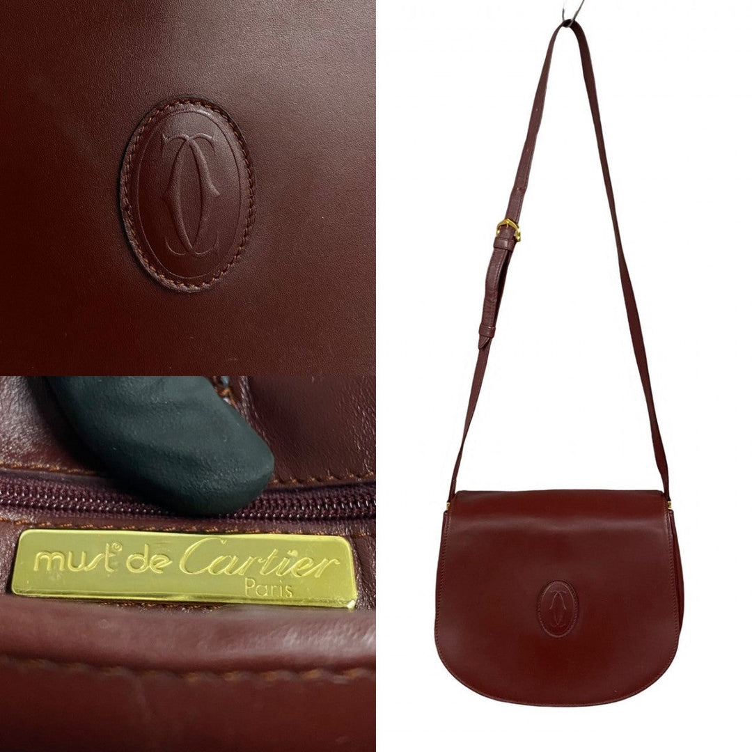 CARTIER Shoulder Bag leather wine-red Must Line