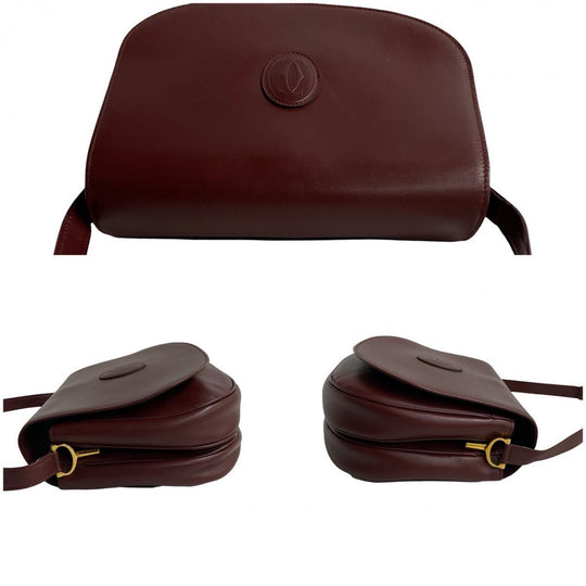 CARTIER Shoulder Bag leather wine-red Must Line