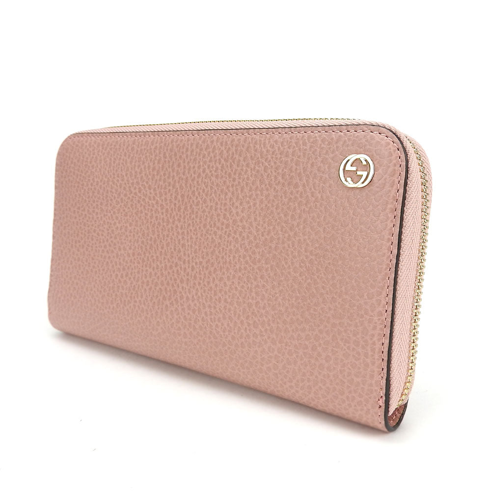 GUCCI Long Wallet Purse 449347 leather pink Interlocking Women Used Authentic