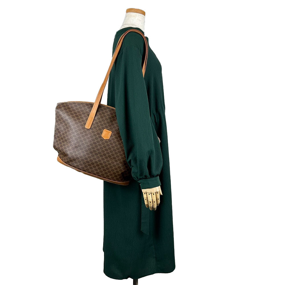 CELINE Tote Bag Leather, PVC Brown Macadam Women Used Authentic