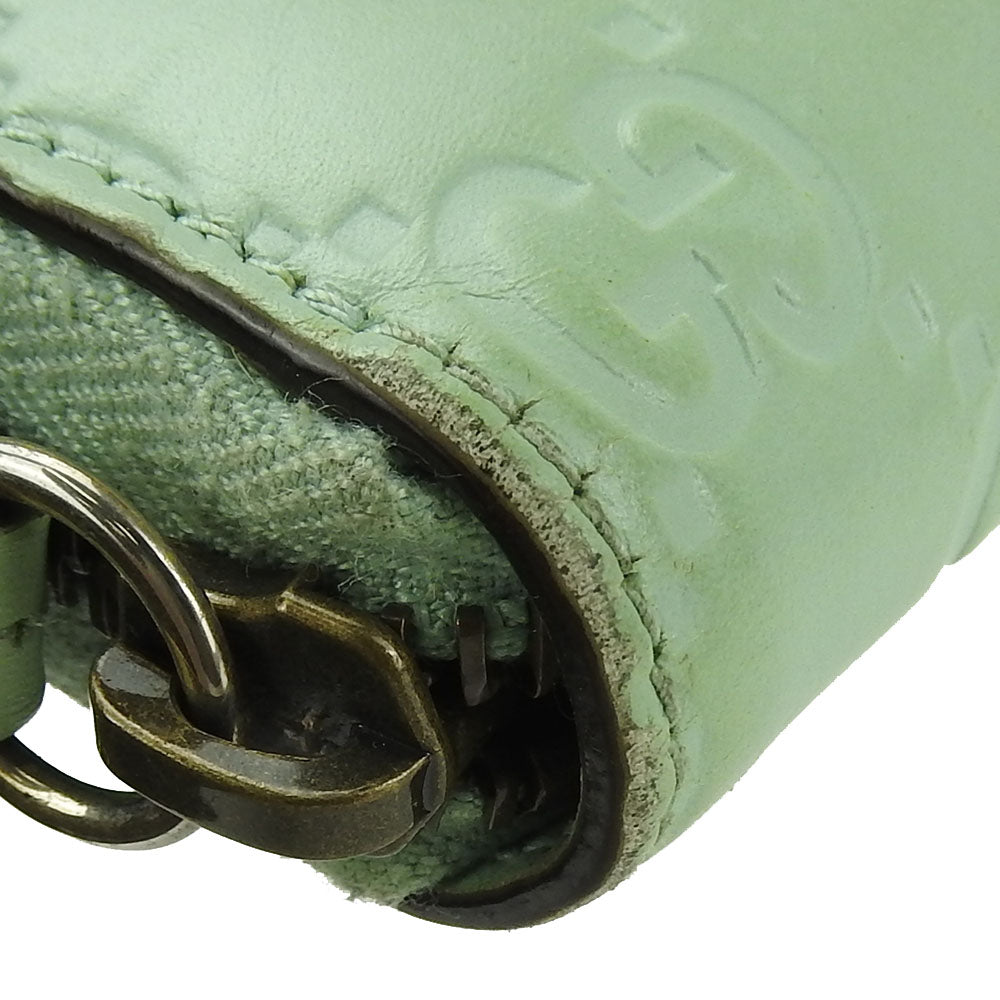 GUCCI Long Wallet Purse 548058 Sima leather Mint green Zip Around Women Used Authentic