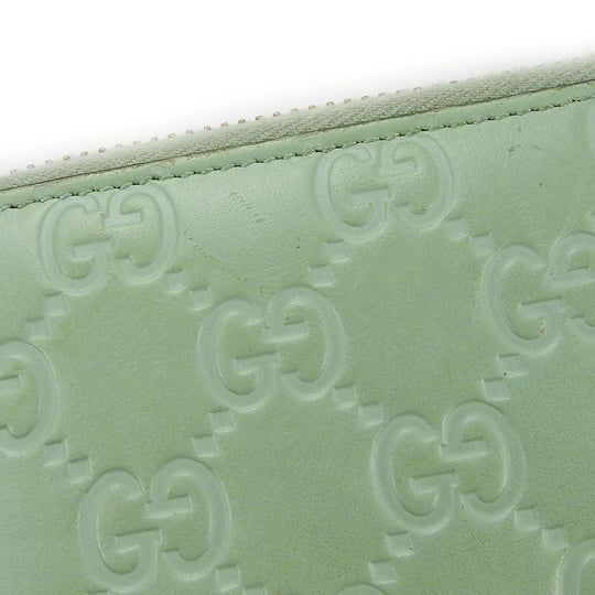 GUCCI Long Wallet Purse 548058 Sima leather Mint green Zip Around Women Used Authentic