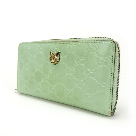 GUCCI Long Wallet Purse 548058 Sima leather Mint green Zip Around Women Used Authentic