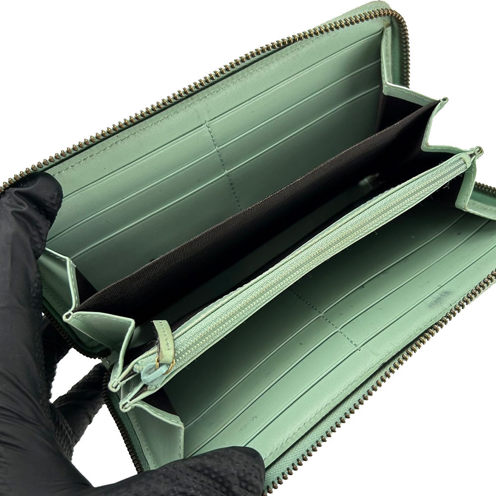 GUCCI Long Wallet Purse 548058 Sima leather Mint green Zip Around Women Used Authentic