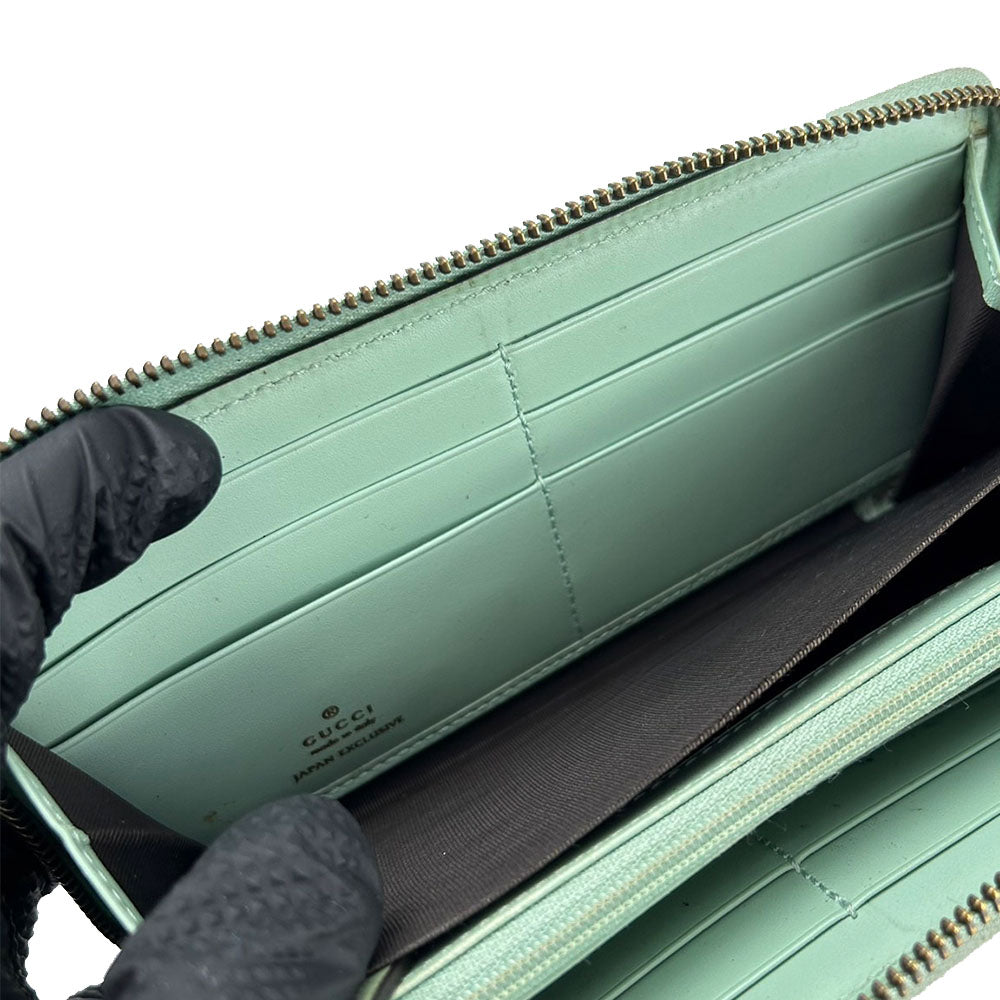 GUCCI Long Wallet Purse 548058 Sima leather Mint green Zip Around Women Used Authentic