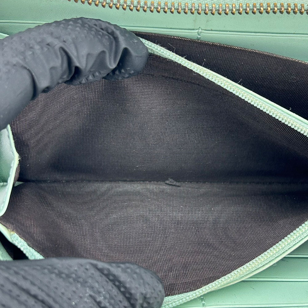 GUCCI Long Wallet Purse 548058 Sima leather Mint green Zip Around Women Used Authentic