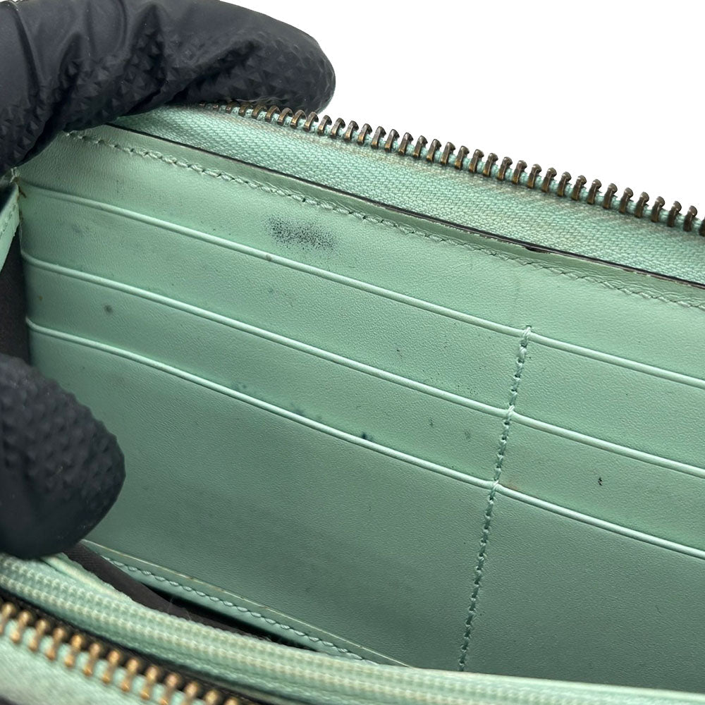 GUCCI Long Wallet Purse 548058 Sima leather Mint green Zip Around Women Used Authentic