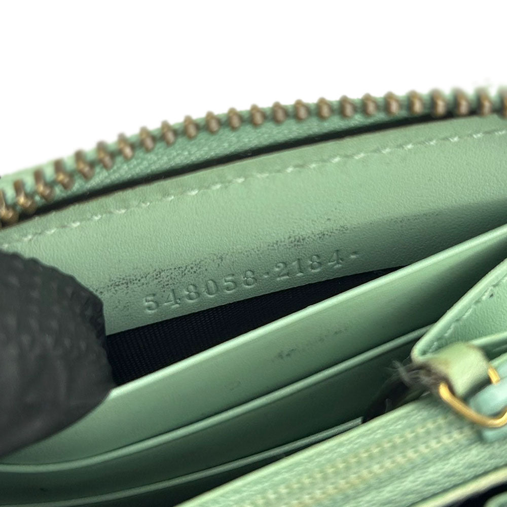 GUCCI Long Wallet Purse 548058 Sima leather Mint green Zip Around Women Used Authentic
