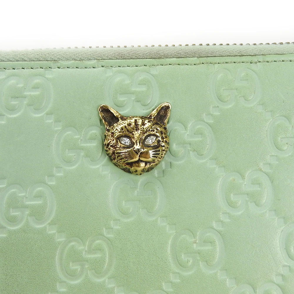 GUCCI Long Wallet Purse 548058 Sima leather Mint green Zip Around Women Used Authentic