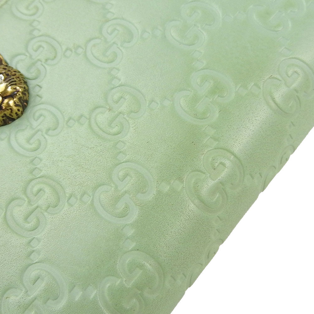 GUCCI Long Wallet Purse 548058 Sima leather Mint green Zip Around Women Used Authentic