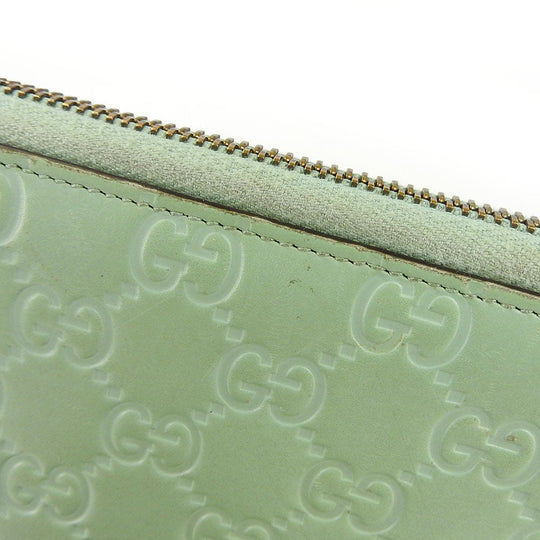 GUCCI Long Wallet Purse 548058 Sima leather Mint green Zip Around Women Used Authentic