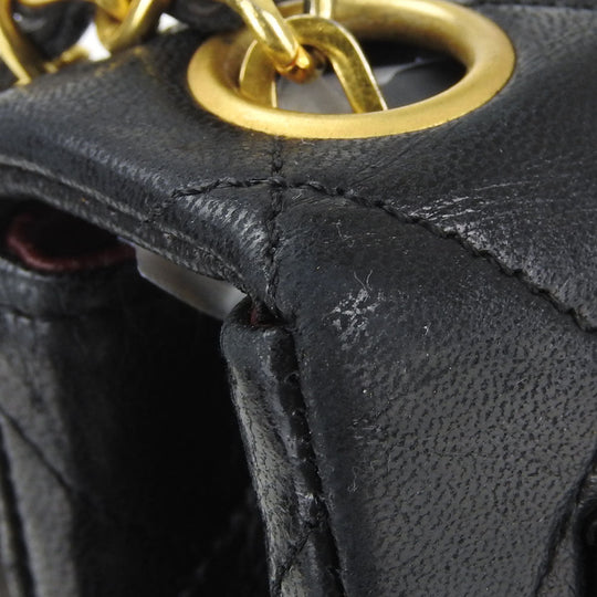 CHANEL Shoulder Bag lambskin black Mini matrasse Women Used Authentic