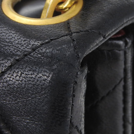 CHANEL Shoulder Bag lambskin black Mini matrasse Women Used Authentic