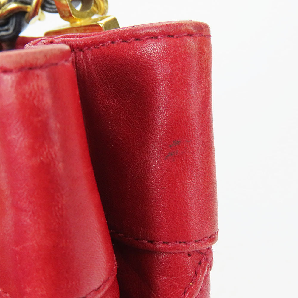 CHANEL Shoulder Bag lambskin Red Chain Bicolole Women Used Authentic