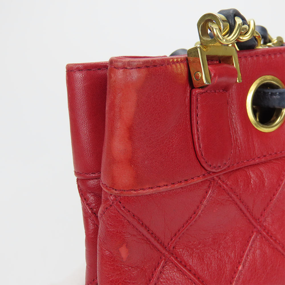 CHANEL Shoulder Bag lambskin Red Chain Bicolole Women Used Authentic