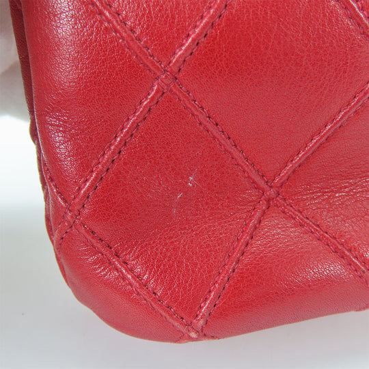 CHANEL Shoulder Bag lambskin Red Chain Bicolole Women Used Authentic