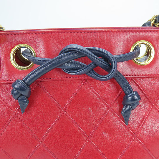 CHANEL Shoulder Bag lambskin Red Chain Bicolole Women Used Authentic