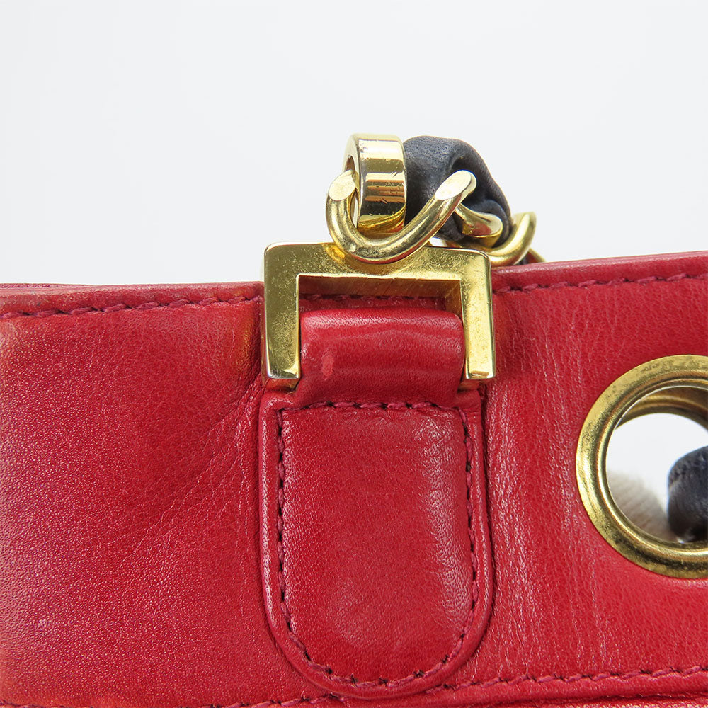 CHANEL Shoulder Bag lambskin Red Chain Bicolole Women Used Authentic