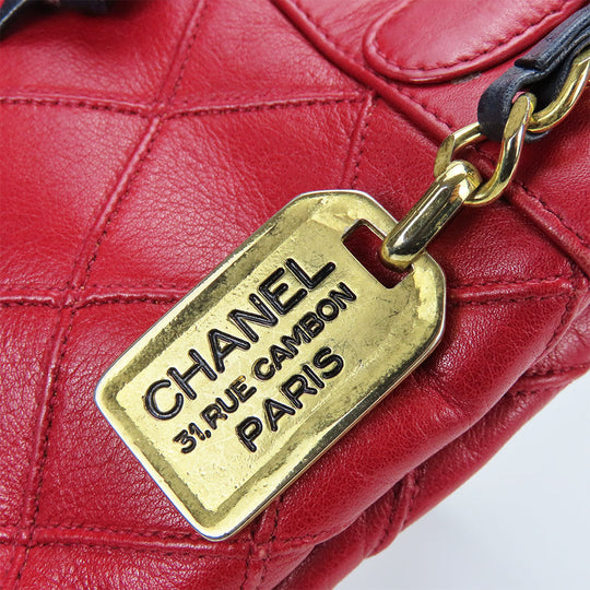 CHANEL Shoulder Bag lambskin Red Chain Bicolole Women Used Authentic