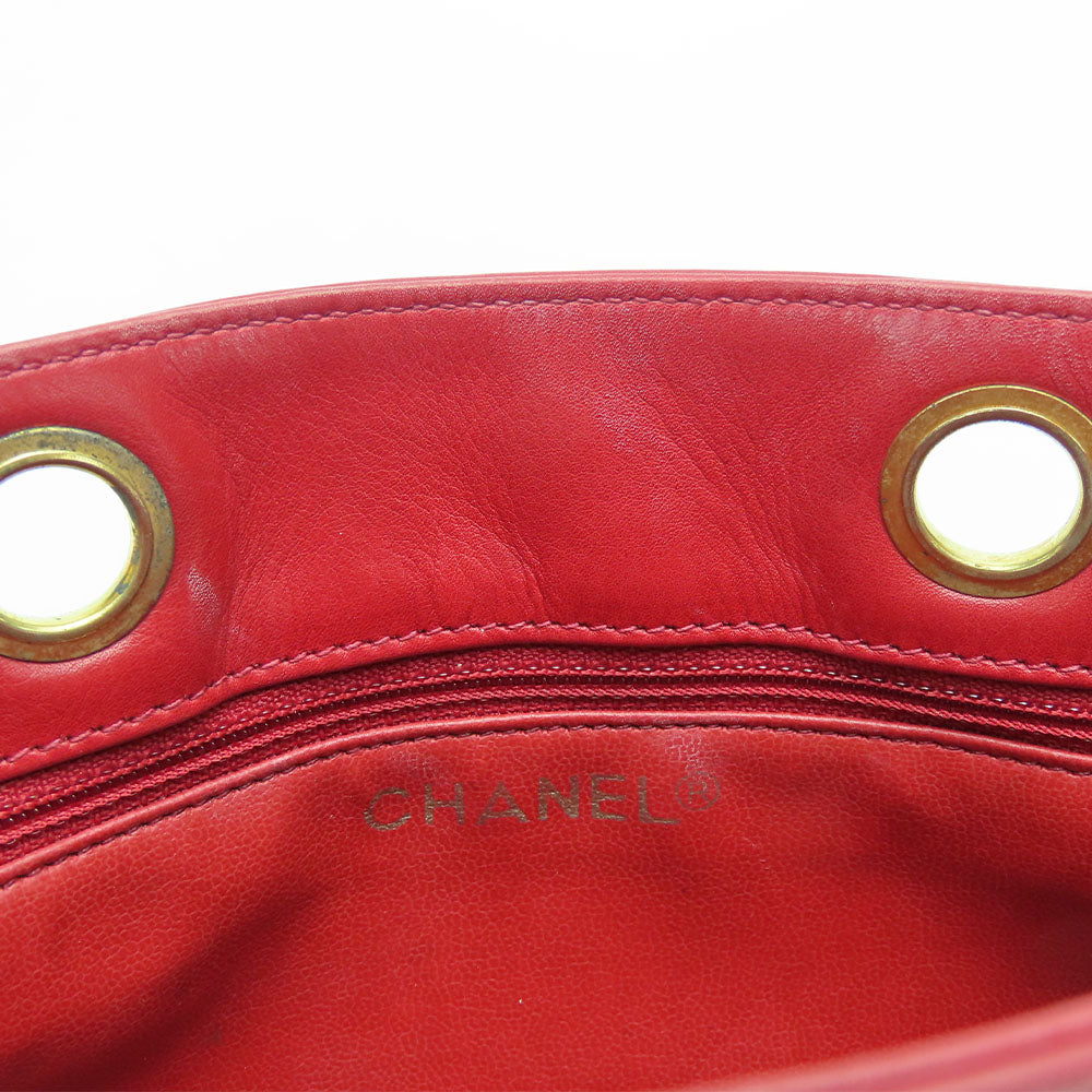CHANEL Shoulder Bag lambskin Red Chain Bicolole Women Used Authentic